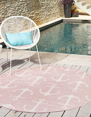 Unique Loom Outdoor Coastal T-KZOD20 Pink Area Rug Round Lifestyle Image