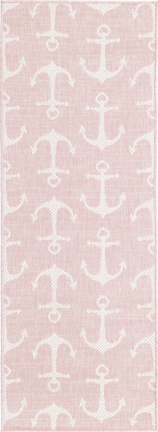 Unique Loom Outdoor Coastal T-KZOD20 Pink Area Rug Runner Top-down Image