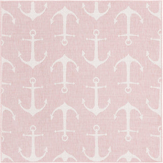 Unique Loom Outdoor Coastal T-KZOD20 Pink Area Rug Square Top-down Image