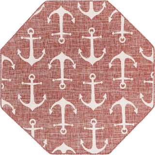 Unique Loom Outdoor Coastal T-KZOD20 Rust Red Area Rug Octagon Top-down Image