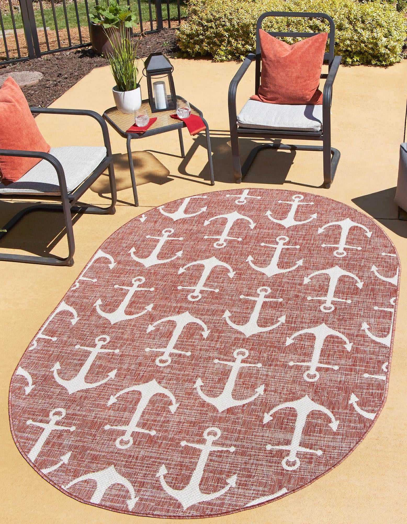 Unique Loom Outdoor Coastal T-KZOD20 Rust Red Area Rug – Incredible ...