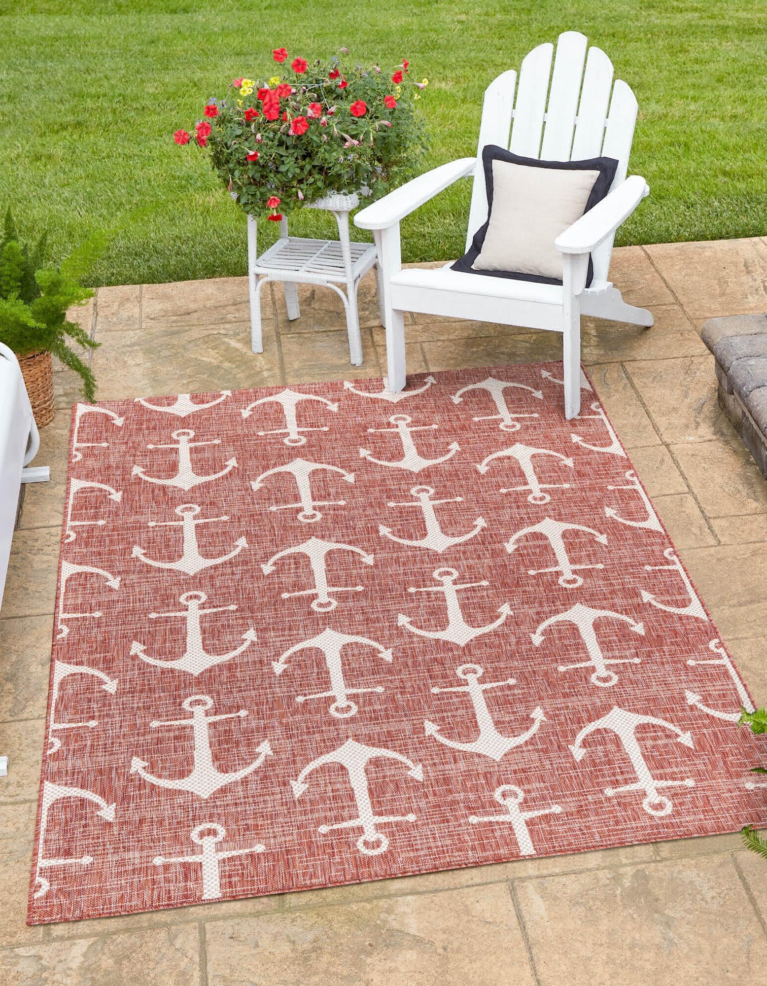 Unique Loom Outdoor Coastal T-KZOD20 Rust Red Area Rug – Incredible ...