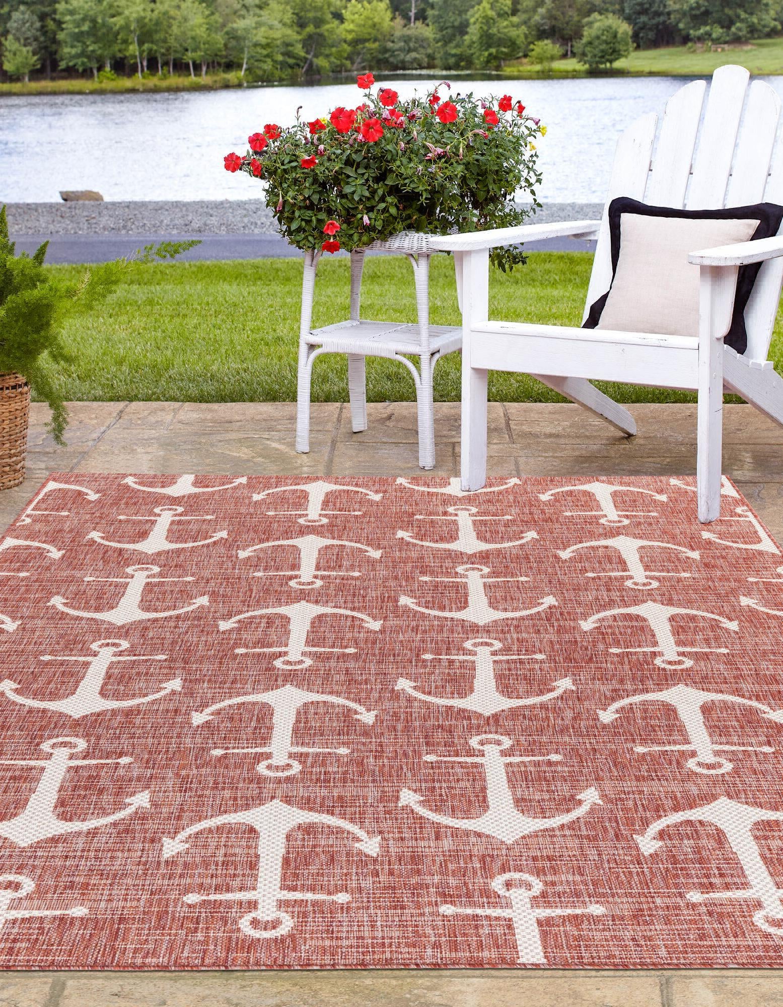 Unique Loom Outdoor Coastal T-KZOD20 Rust Red Area Rug – Incredible ...