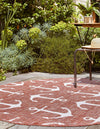 Unique Loom Outdoor Coastal T-KZOD20 Rust Red Area Rug Round Lifestyle Image