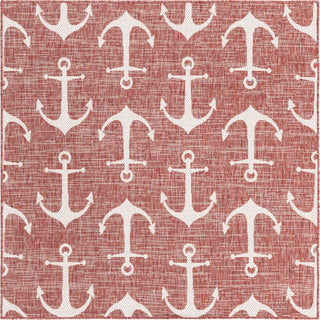 Unique Loom Outdoor Coastal T-KZOD20 Rust Red Area Rug Square Top-down Image