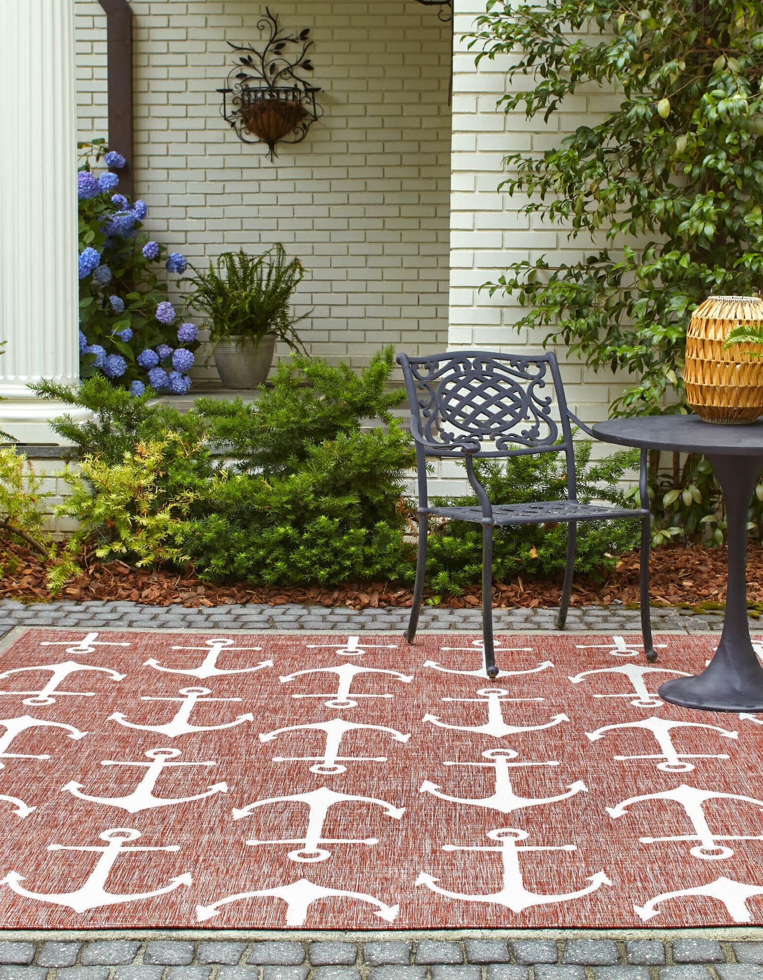 Unique Loom Outdoor Coastal T-KZOD20 Rust Red Area Rug – Incredible ...
