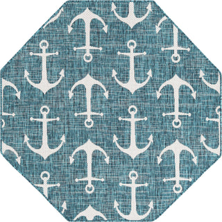 Unique Loom Outdoor Coastal T-KZOD20 Teal Area Rug Octagon Top-down Image