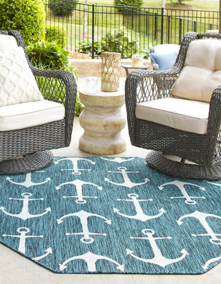 Unique Loom Outdoor Coastal T-KZOD20 Teal Area Rug Octagon Lifestyle Image
