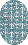 Unique Loom Outdoor Coastal T-KZOD20 Teal Area Rug Oval Top-down Image