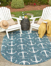 Unique Loom Outdoor Coastal T-KZOD20 Teal Area Rug Oval Lifestyle Image