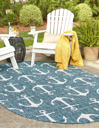 Unique Loom Outdoor Coastal T-KZOD20 Teal Area Rug Oval Lifestyle Image