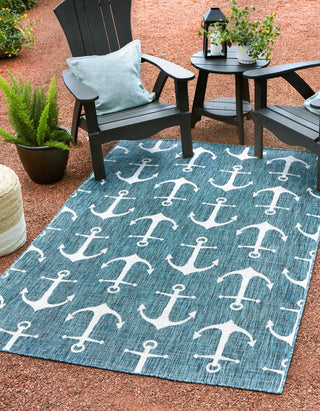 Unique Loom Outdoor Coastal T-KZOD20 Teal Area Rug Rectangle Lifestyle Image