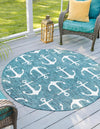Unique Loom Outdoor Coastal T-KZOD20 Teal Area Rug Round Lifestyle Image