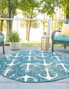 Unique Loom Outdoor Coastal T-KZOD20 Teal Area Rug Round Lifestyle Image