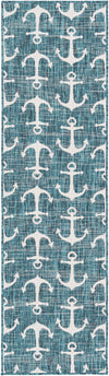 Unique Loom Outdoor Coastal T-KZOD20 Teal Area Rug Runner Top-down Image