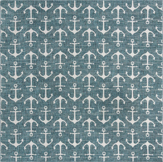 Unique Loom Outdoor Coastal T-KZOD20 Teal Area Rug Square Top-down Image