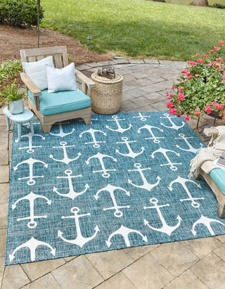 Unique Loom Outdoor Coastal T-KZOD20 Teal Area Rug Square Lifestyle Image