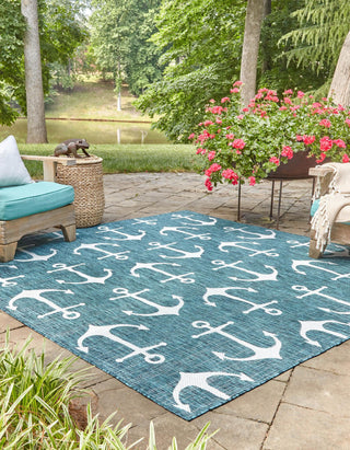 Unique Loom Outdoor Coastal T-KZOD20 Teal Area Rug Square Lifestyle Image