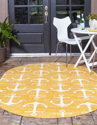 Unique Loom Outdoor Coastal T-KZOD20 Yellow Area Rug Oval Lifestyle Image