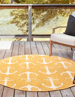 Unique Loom Outdoor Coastal T-KZOD20 Yellow Area Rug Round Lifestyle Image