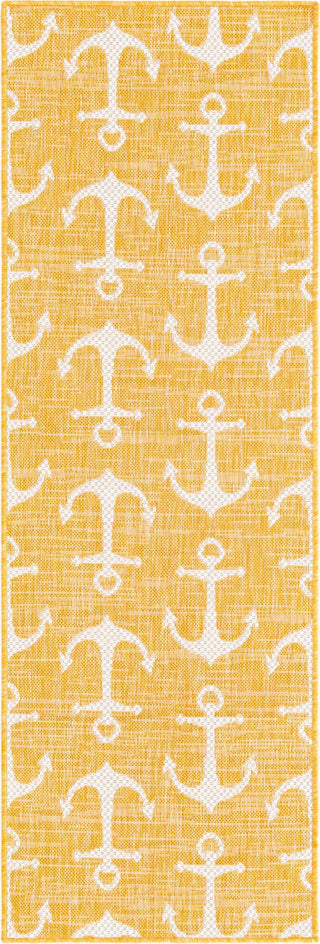 Unique Loom Outdoor Coastal T-KZOD20 Yellow Area Rug Runner Top-down Image