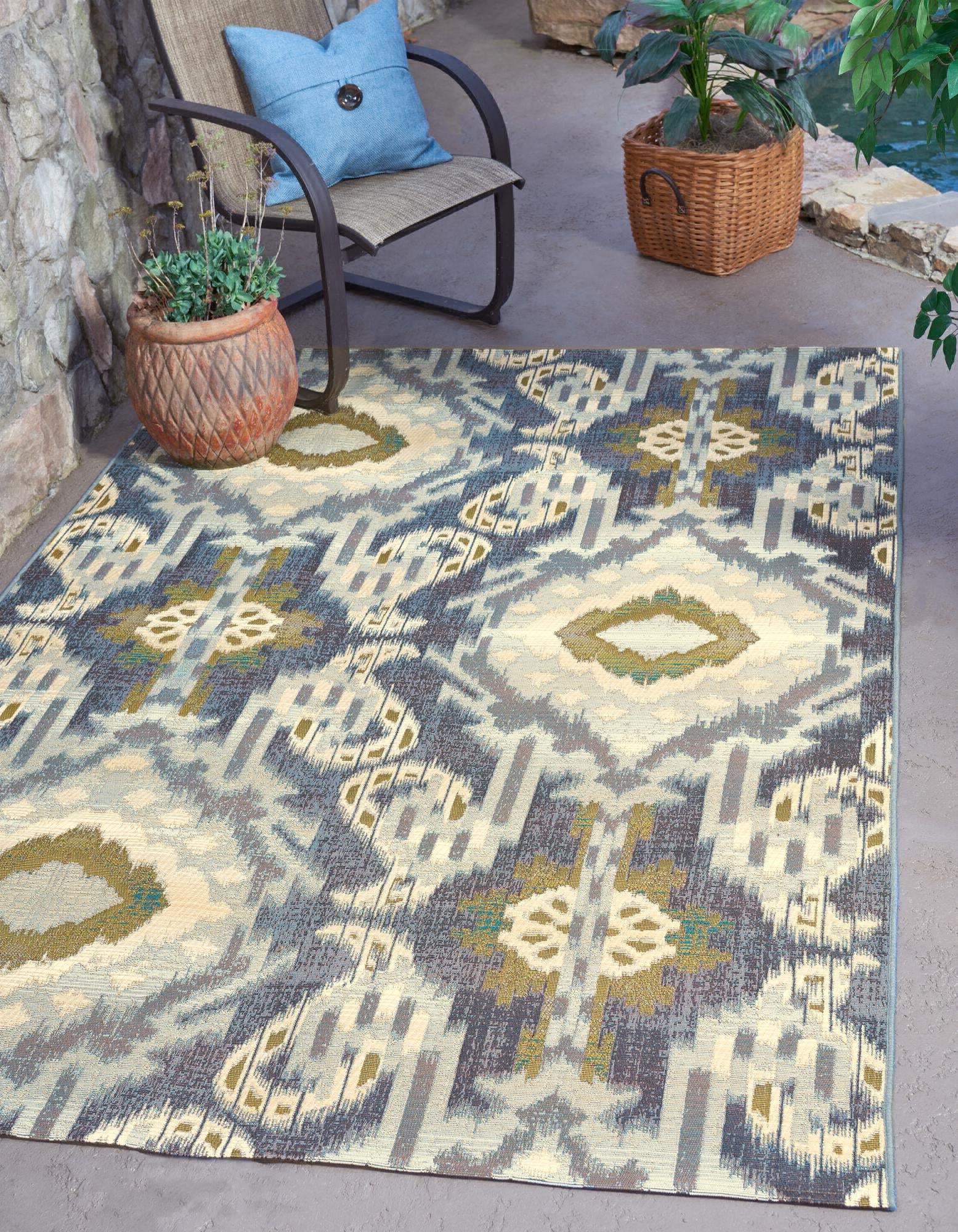 Unique Loom Outdoor Modern OWE-EDEN-20 Blue Area Rug – Incredible