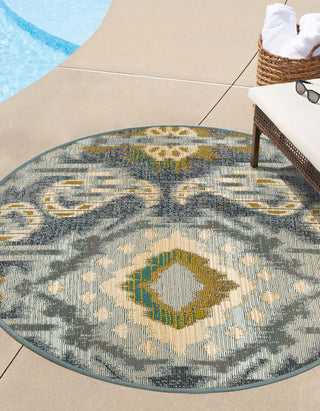 Unique Loom Outdoor Modern OWE-EDEN-20 Blue Area Rug Round Lifestyle Image