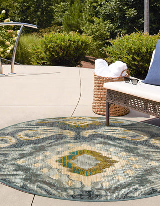 Unique Loom Outdoor Modern OWE-EDEN-20 Blue Area Rug Round Lifestyle Image