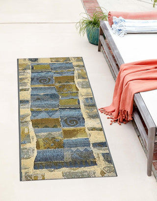 Unique Loom Outdoor Modern OWE-EDEN-22 Blue Area Rug Runner Lifestyle Image