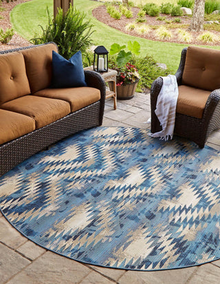 Unique Loom Outdoor Modern OWE-EDEN-4 Blue Area Rug Round Lifestyle Image