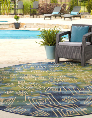 Unique Loom Outdoor Modern OWE-EDEN-5 Blue Area Rug Round Lifestyle Image