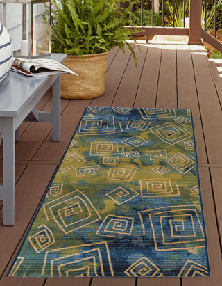 Unique Loom Outdoor Modern OWE-EDEN-5 Blue Area Rug Runner Lifestyle Image