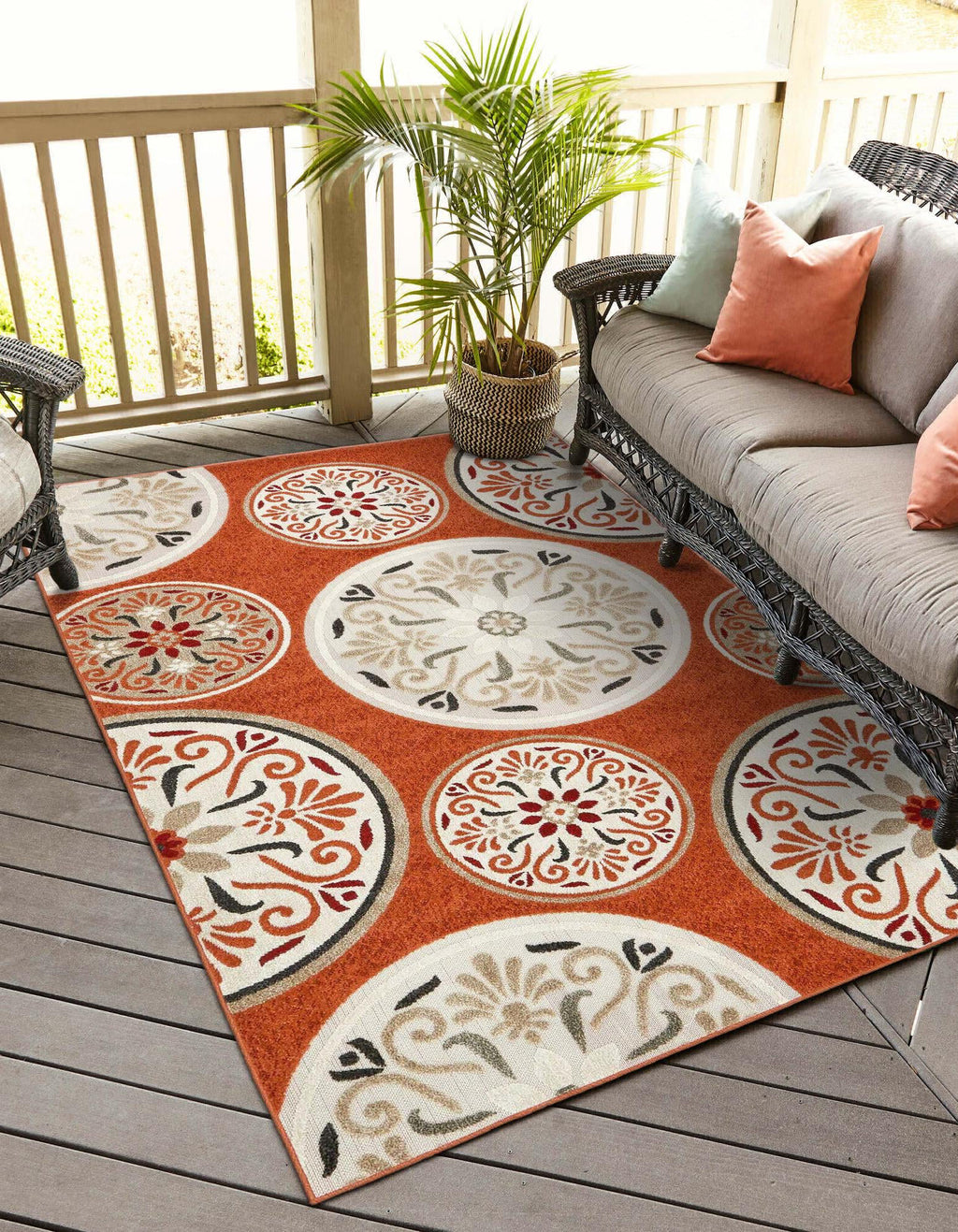 Unique Loom Outdoor Modern T-AHENK-LAGOS-F830 Terracotta Area Rug Rectangle Lifestyle Image Feature