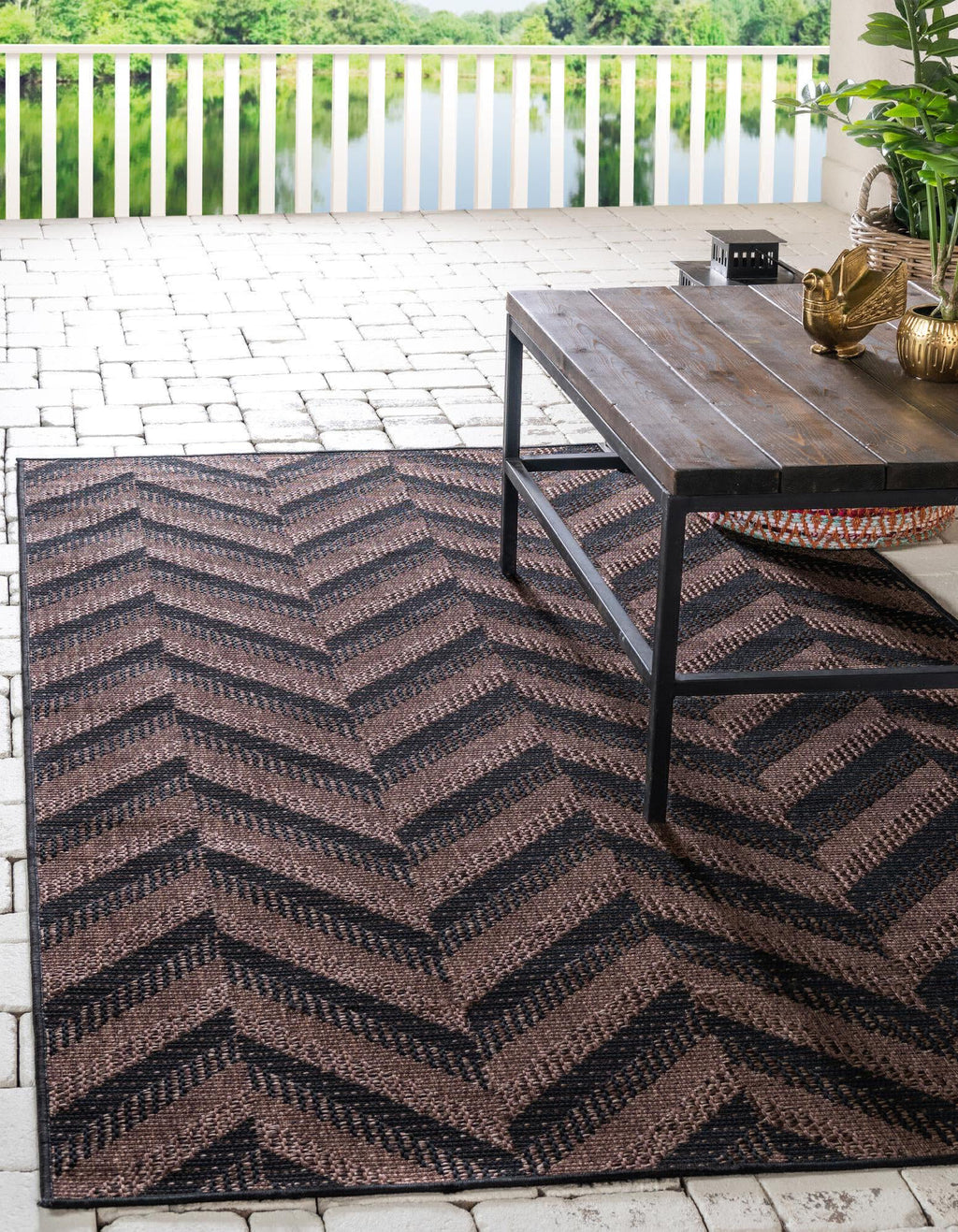 Unique Loom Outdoor Modern T-KOZA-K3014A Brown Area Rug Rectangle Lifestyle Image Feature
