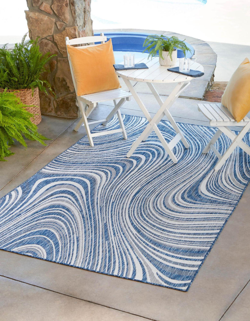 Unique Loom Outdoor Modern T-KZOD13 Blue Area Rug Rectangle Lifestyle Image Feature