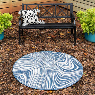 Unique Loom Outdoor Modern T-KZOD13 Blue Area Rug Round Lifestyle Image