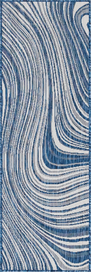 Unique Loom Outdoor Modern T-KZOD13 Blue Area Rug Runner Top-down Image