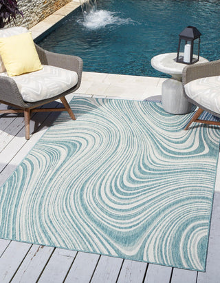 Unique Loom Outdoor Modern T-KZOD13 Light Aqua Area Rug Rectangle Lifestyle Image Feature