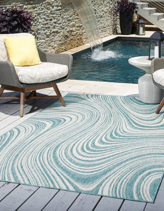 Unique Loom Outdoor Modern T-KZOD13 Light Aqua Area Rug Rectangle Lifestyle Image