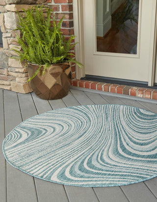 Unique Loom Outdoor Modern T-KZOD13 Light Aqua Area Rug Round Lifestyle Image