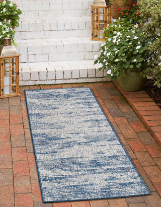 Unique Loom Outdoor Modern T-KZOD21 Blue Area Rug Runner Lifestyle Image