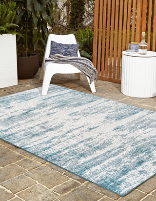 Unique Loom Outdoor Modern T-KZOD21 Teal Area Rug Rectangle Lifestyle Image