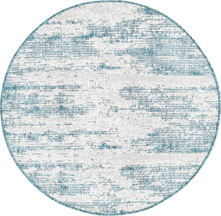 Unique Loom Outdoor Modern T-KZOD21 Teal Area Rug Round Top-down Image