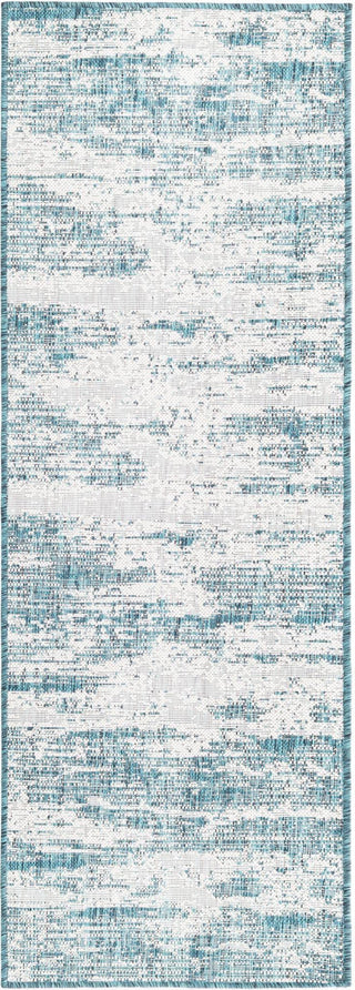 Unique Loom Outdoor Modern T-KZOD21 Teal Area Rug Runner Top-down Image