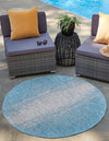 Unique Loom Outdoor Modern T-KZOD4 Aqua Area Rug Round Lifestyle Image