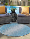 Unique Loom Outdoor Modern T-KZOD4 Aqua Area Rug Round Lifestyle Image