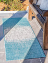 Unique Loom Outdoor Modern T-KZOD4 Aqua Area Rug Runner Lifestyle Image