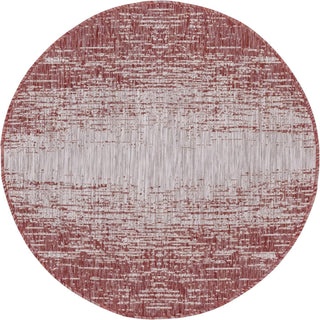 Unique Loom Outdoor Modern T-KZOD4 Rust Red Area Rug Round Top-down Image