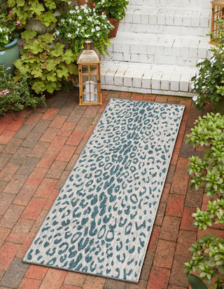 Unique Loom Outdoor Safari T-KZOD23 Teal Area Rug Runner Lifestyle Image