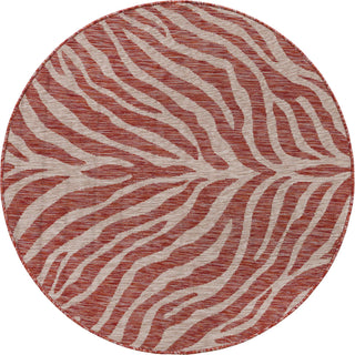 Unique Loom Outdoor Safari T-KZOD25 Rust Red Area Rug Round Top-down Image